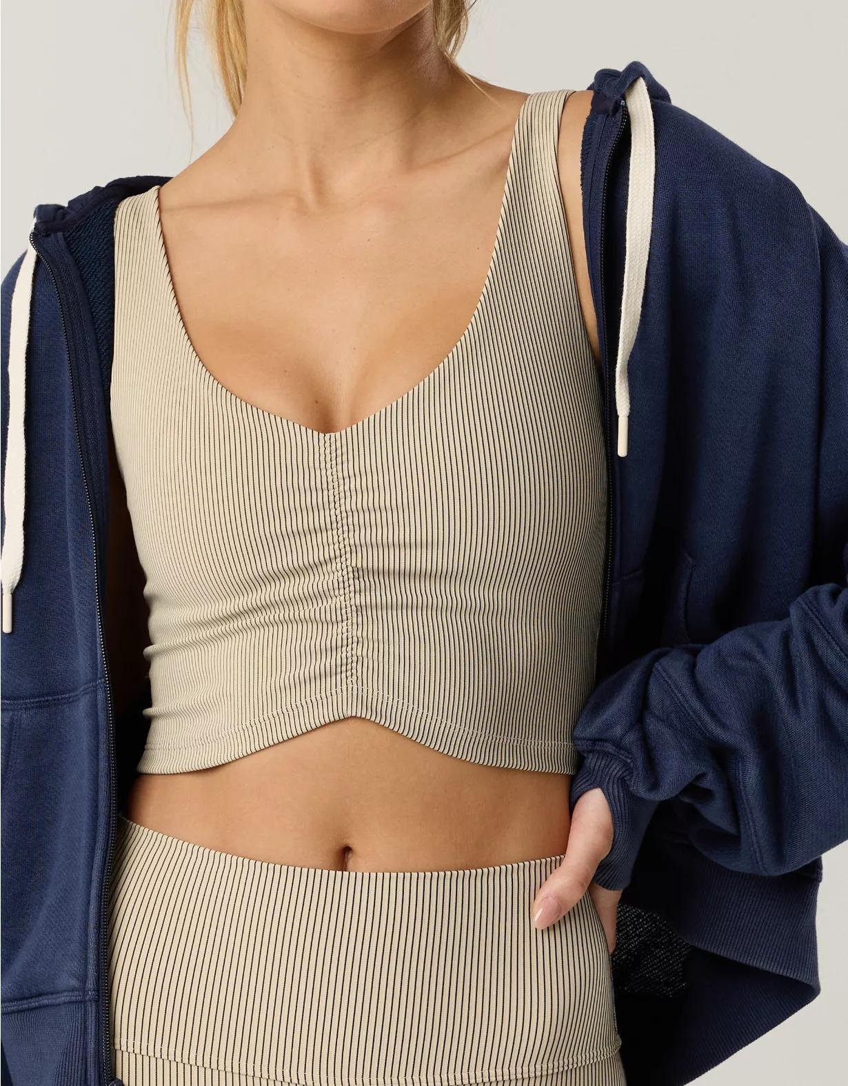 OFFLINE By Aerie Stripe Rib Ruched Low Key Sports Bra Product Image
