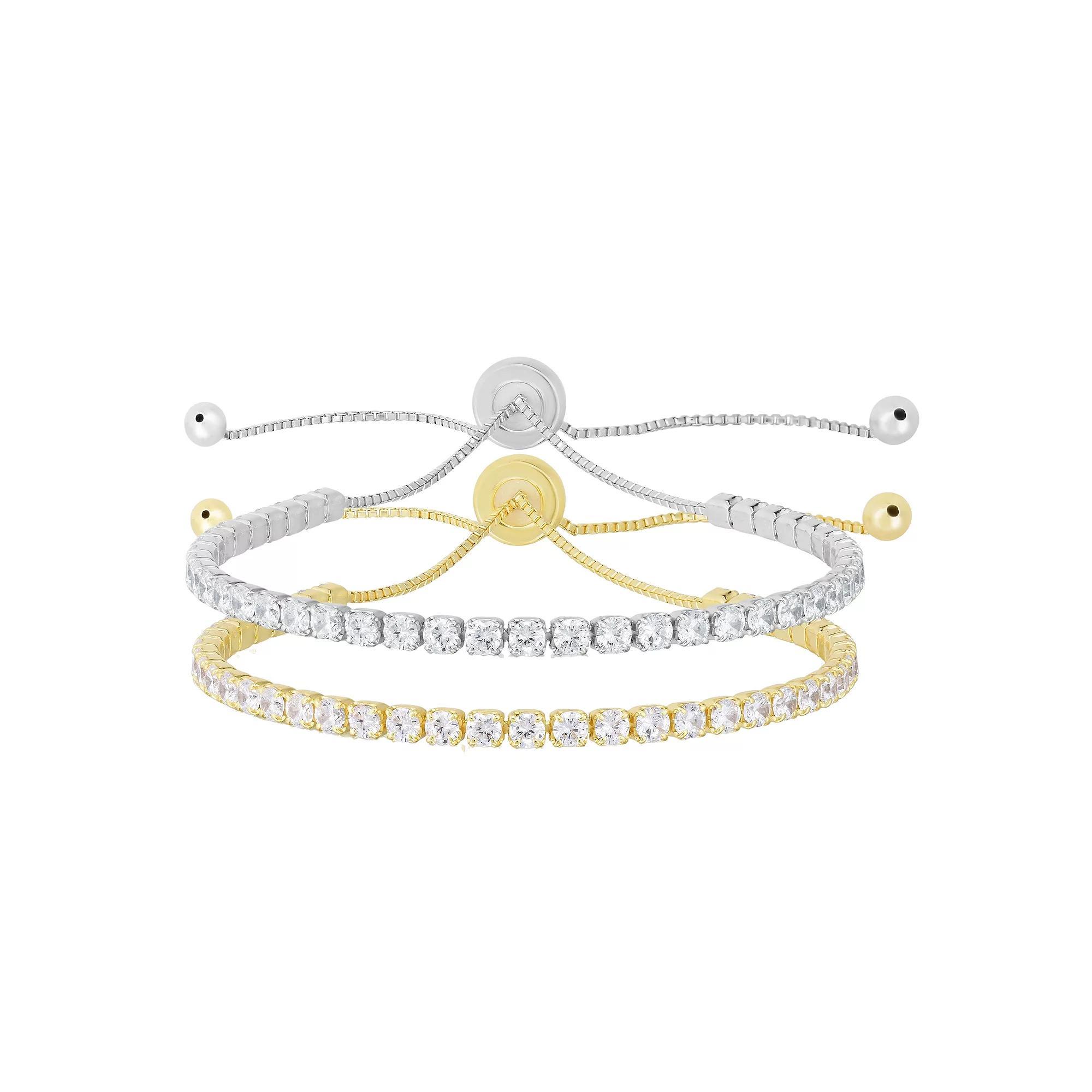 Sunkissed Sterling Two Tone Cubic Zirconia Tennis Bracelet Duo Set, Women's, Size: 7", Two Tone Gold Silver Product Image