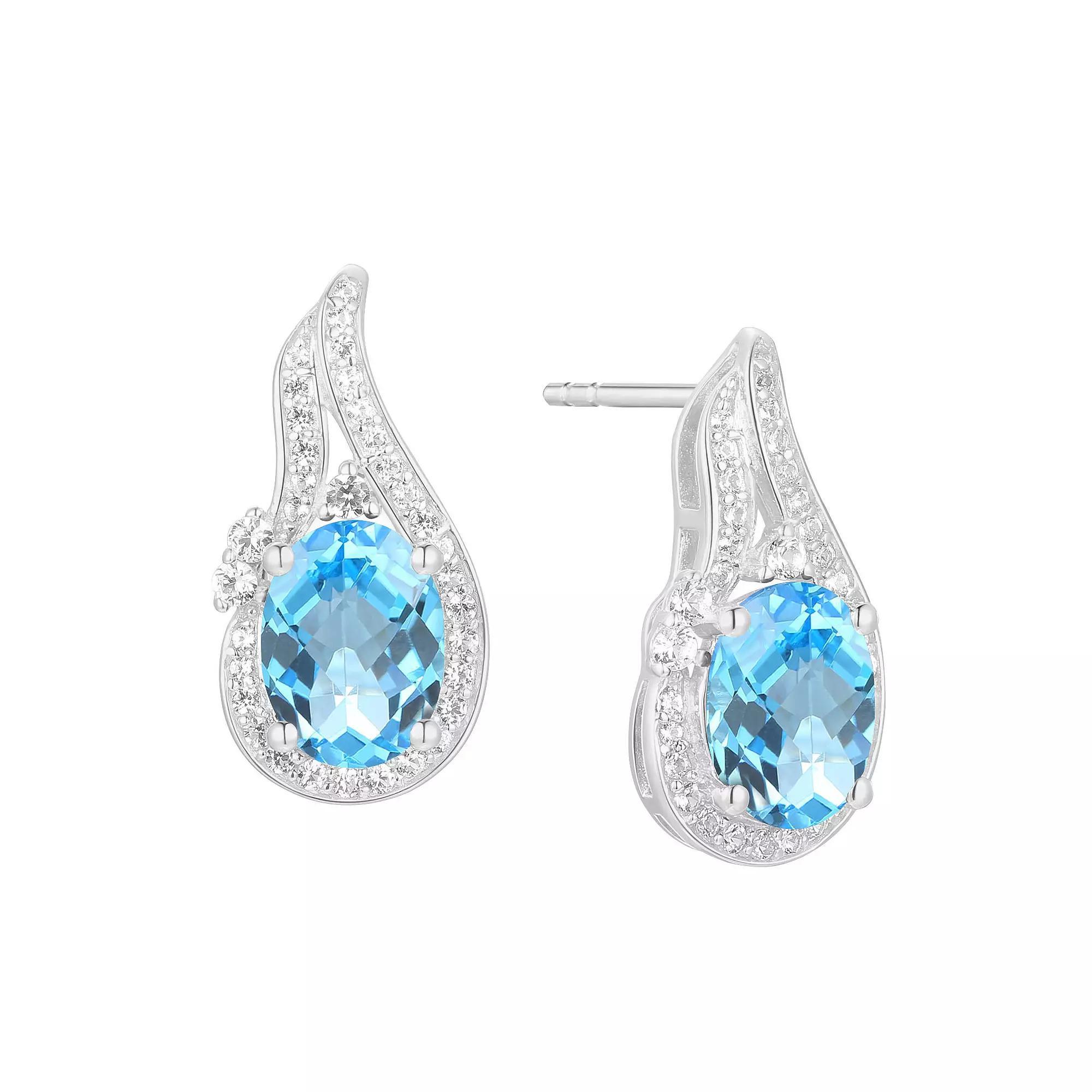 Rhodium-Plated Blue Topaz & Lab-Created White Sapphire Stud Earrings, Women's, Sterling Product Image
