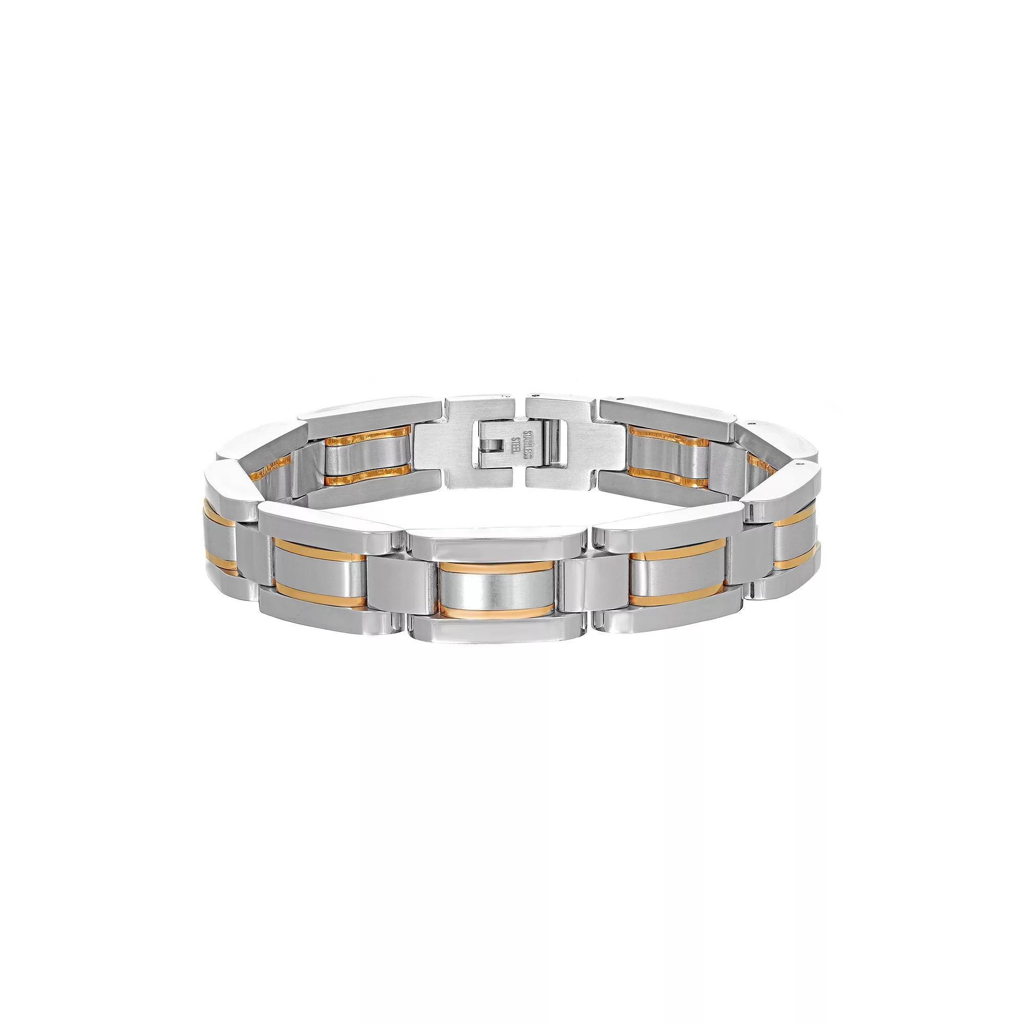 LYNX Men's Two Tone Stainless Steel Link Bracelet, Size: 8", Gold Tone Product Image