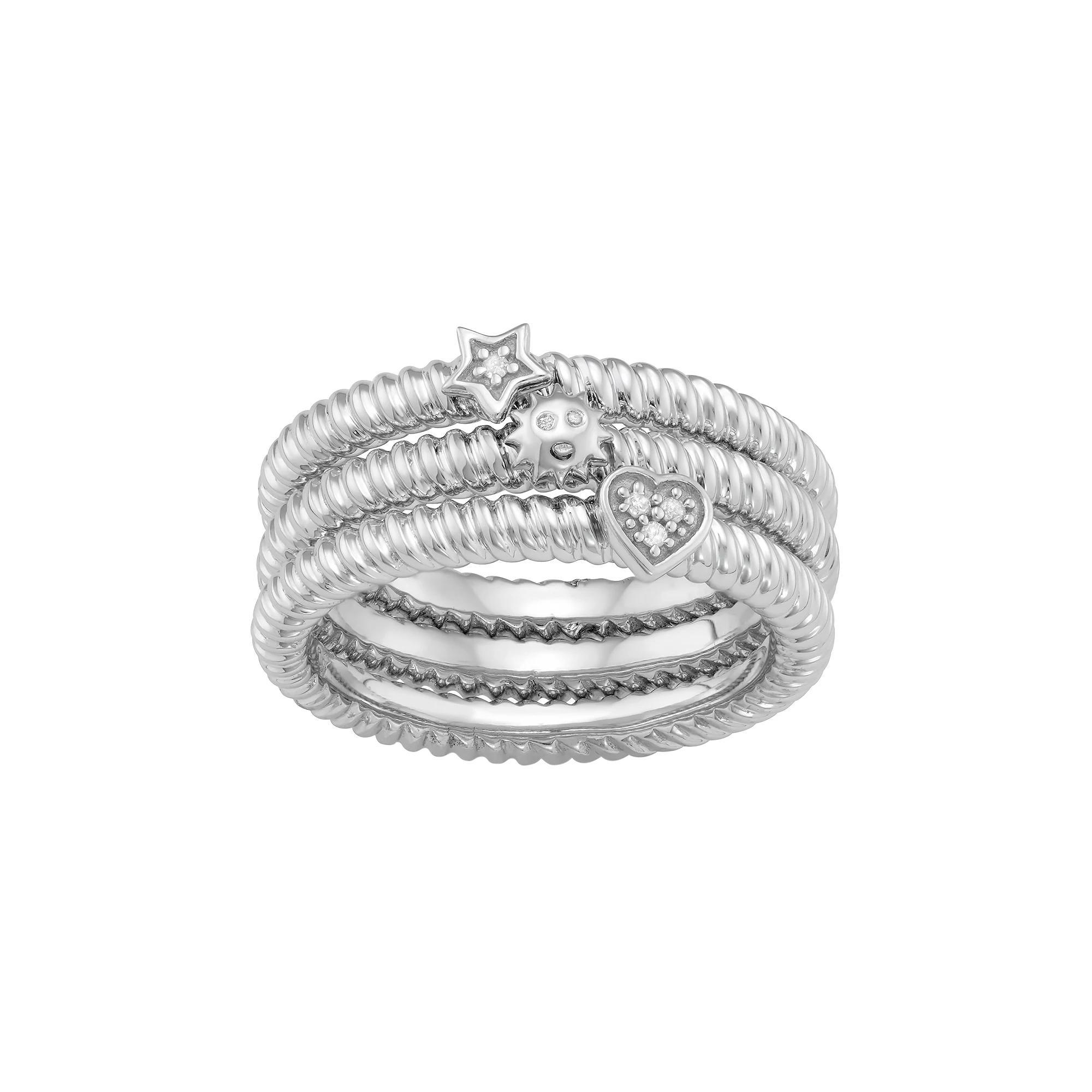 Jewelexcess Sterling Silver Diamond Accent Heart, Sun & Star Stack Ring Set, Women's, Size: 6, Gold Tone Product Image