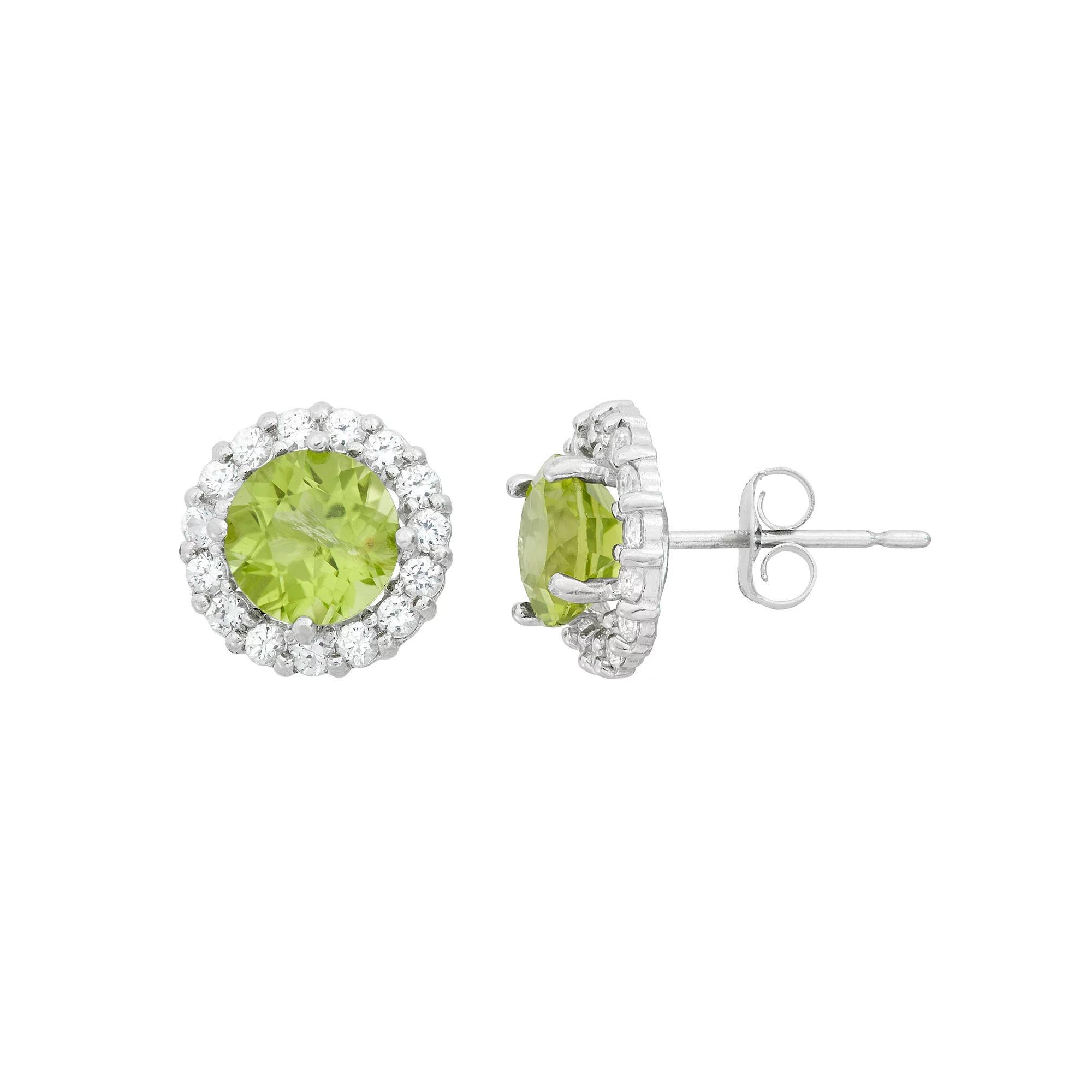 Designs by Gioelli Peridot & White Topaz 10k White Gold Halo Stud Earrings, Women's, Green Product Image