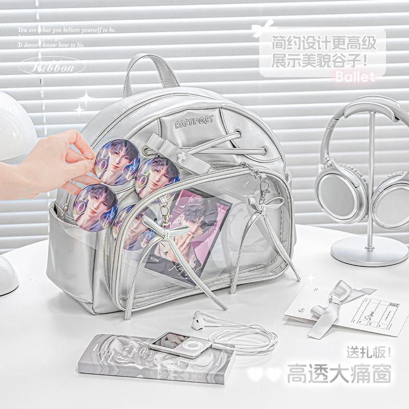 Lettering PVC Panel Faux Leather Backpack Product Image