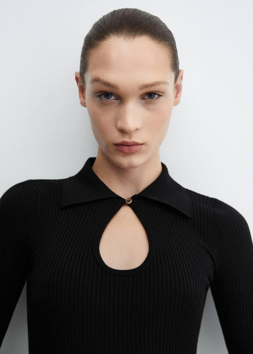 Mango Womens Opening Detail Ribbed Knit Dress Product Image