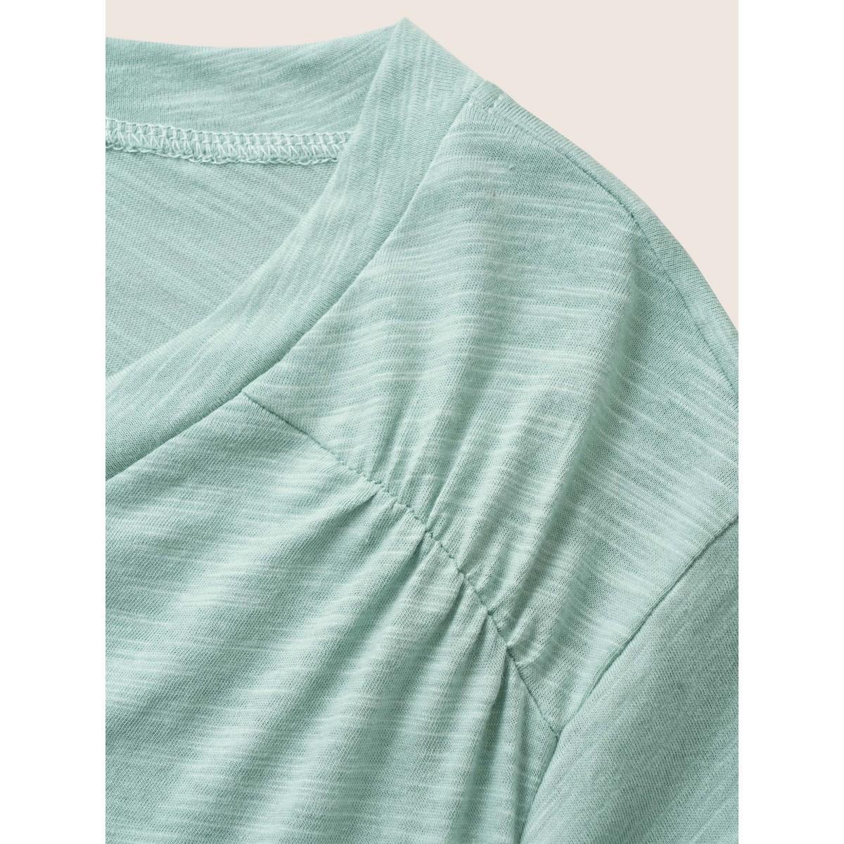 Plus Size Plain Ruffle Sleeve Heather V Neck T-shirt Mint Women Casual Plain V-neck Everyday T-shirts BloomChic 22-24/3X Product Image