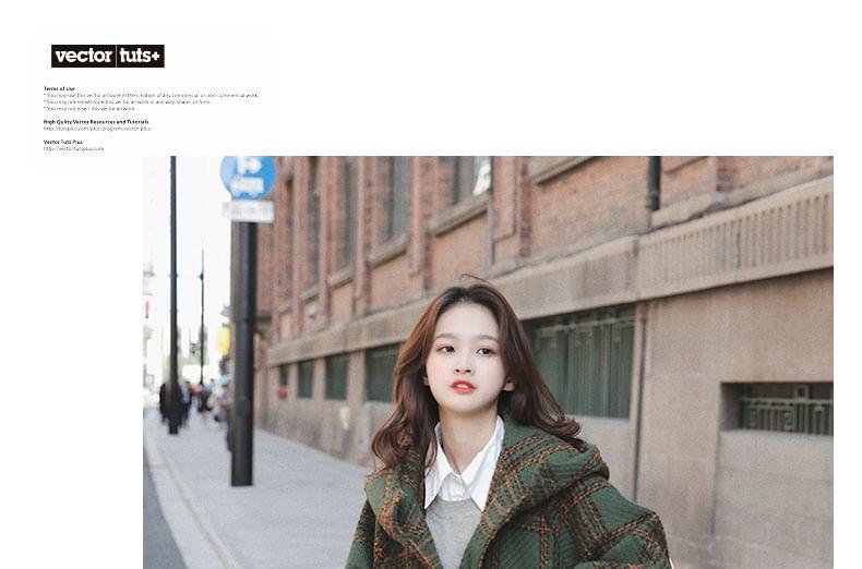 Plaid Contrast Trim Hooded Long Coat Product Image
