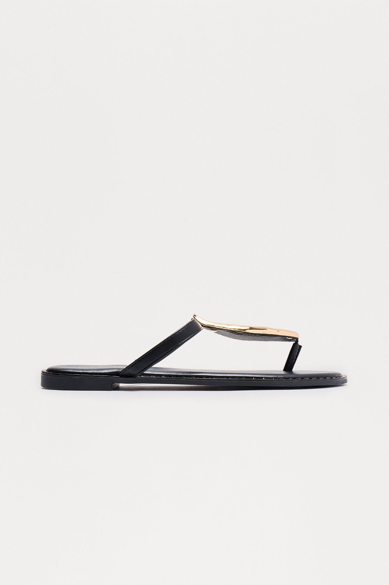 Billini Hardware Faux Leather Flip Flops - Black Product Image