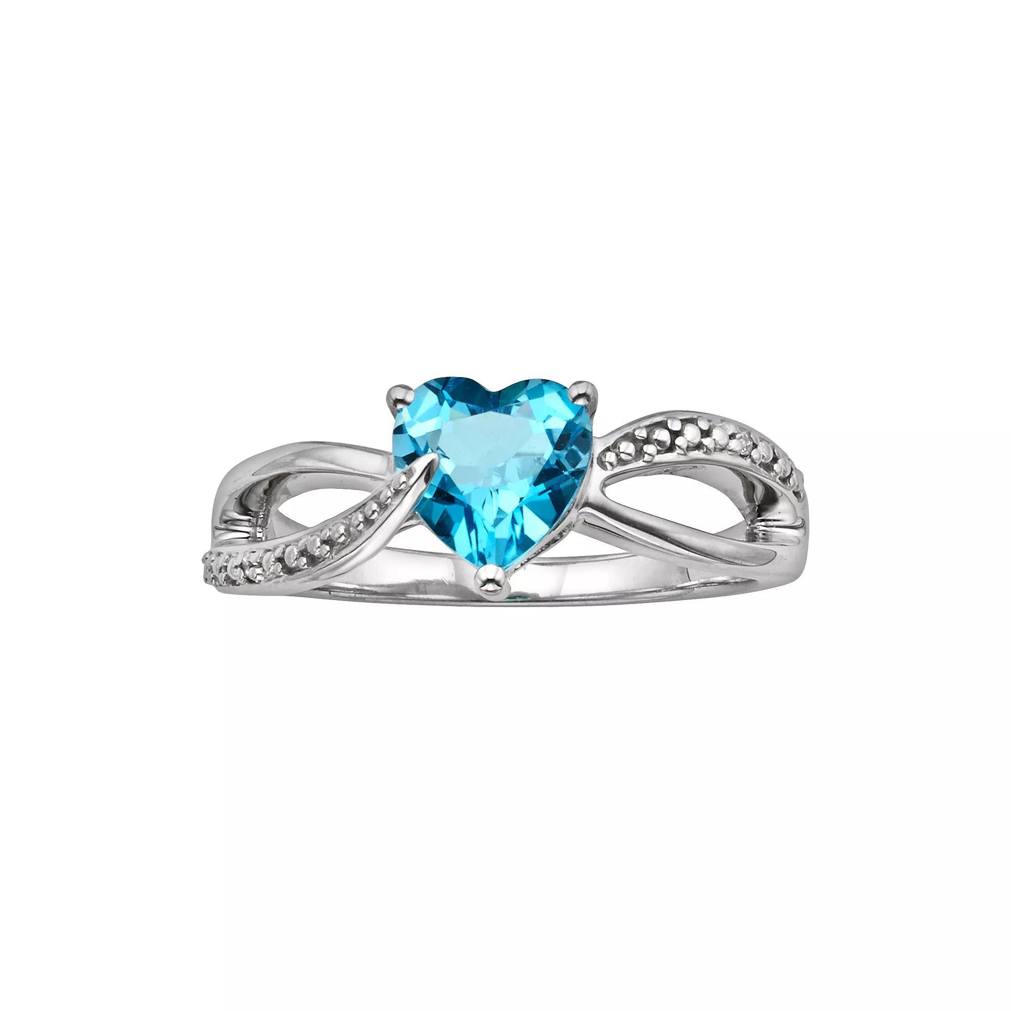 Sterling Silver Blue Topaz and Diamond Accent Heart Bypass Ring, Women's, Size: 9 Product Image