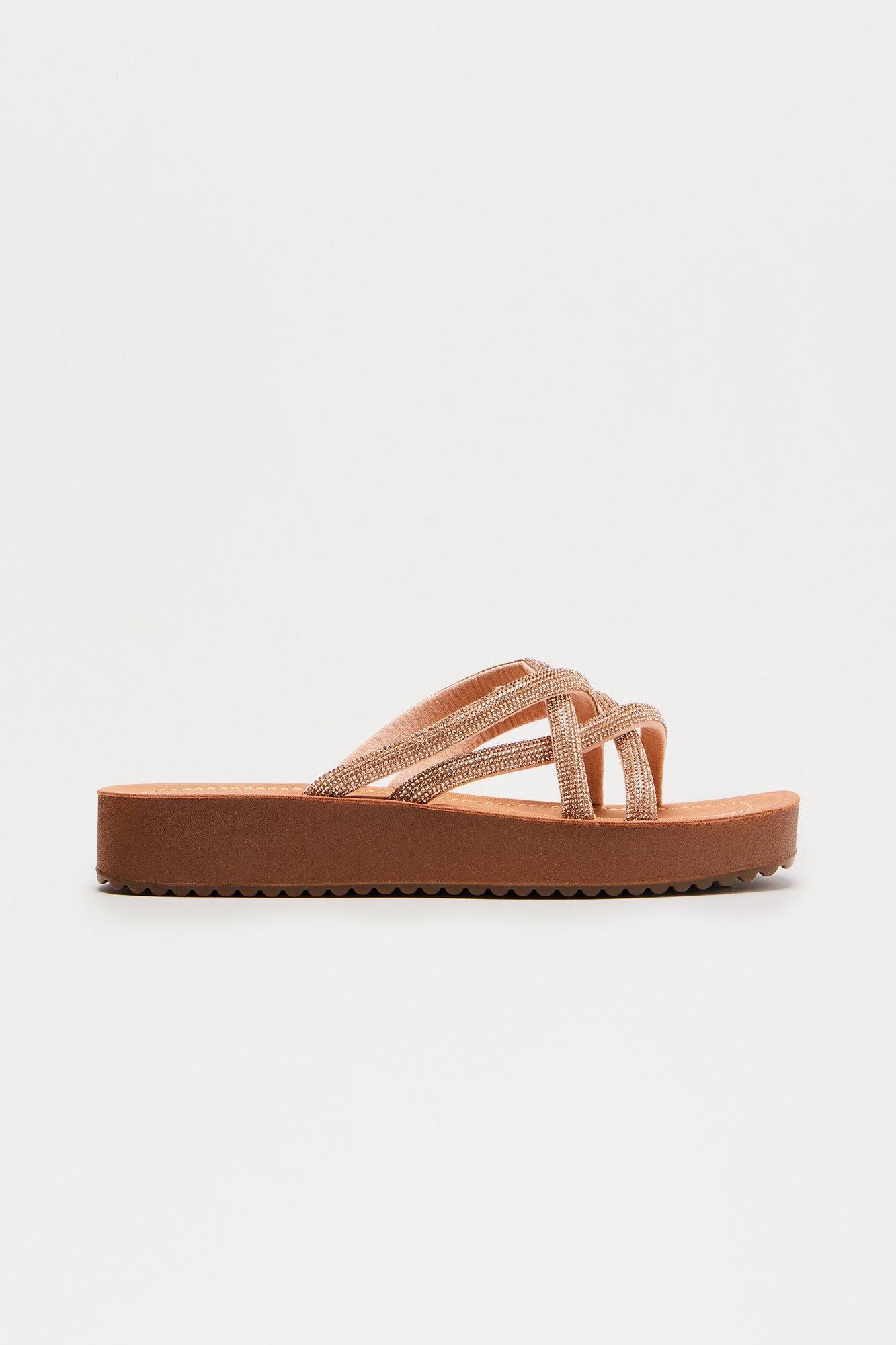 Tink Rhinestone Trim Sandals - Rose Gold Female Product Image