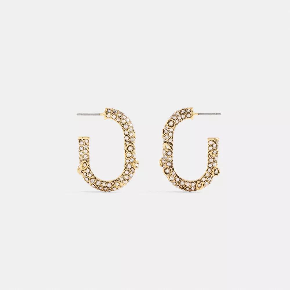 Pavé Floral Oval Hoop Earrings Product Image
