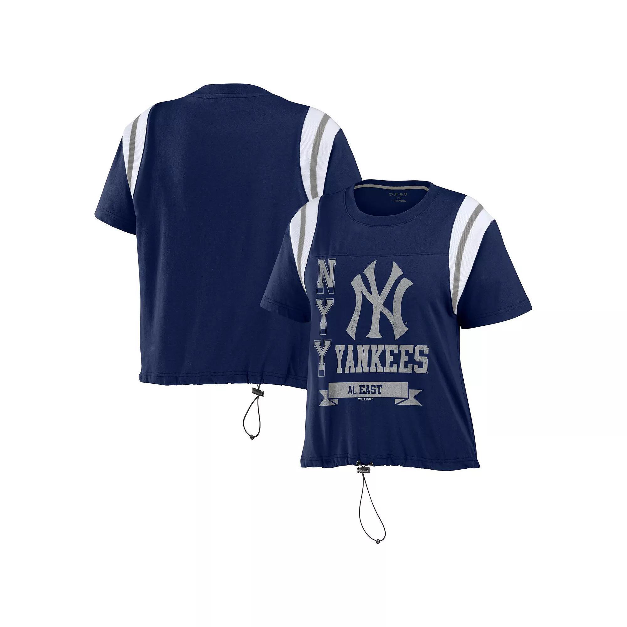 Women's WEAR by Erin Andrews Navy New York Yankees Cinched Colorblock T-Shirt, Size: XL, Blue Product Image
