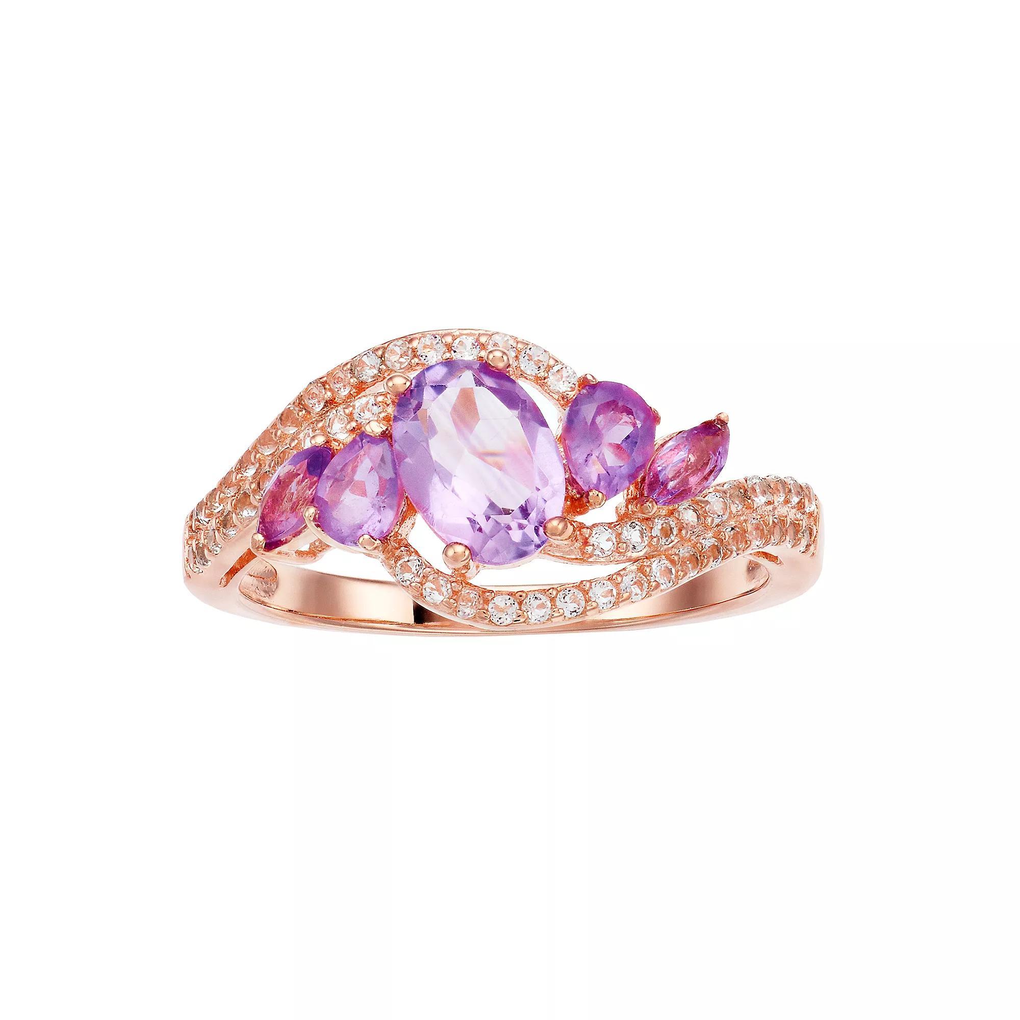 Gemminded 18k Rose Gold 4-Stone Amethyst Ring, Women's, Size: 7, Pink Tone Product Image