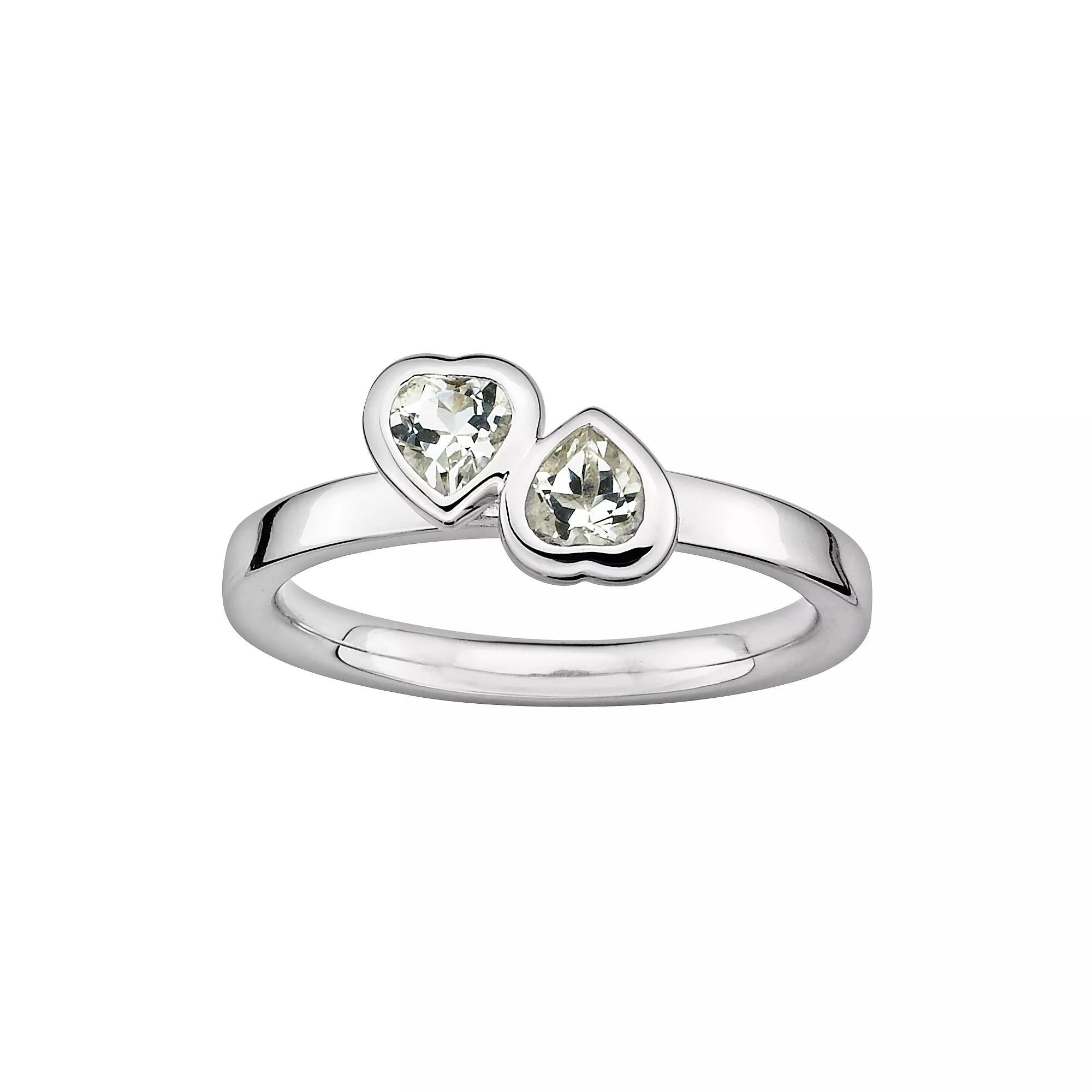 Stacks & Stones Sterling Silver White Topaz Heart Stack Ring, Women's, Size: 5 Product Image