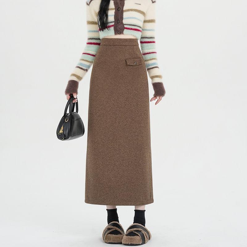 High Rise Plain Midi H-Line Skirt Product Image