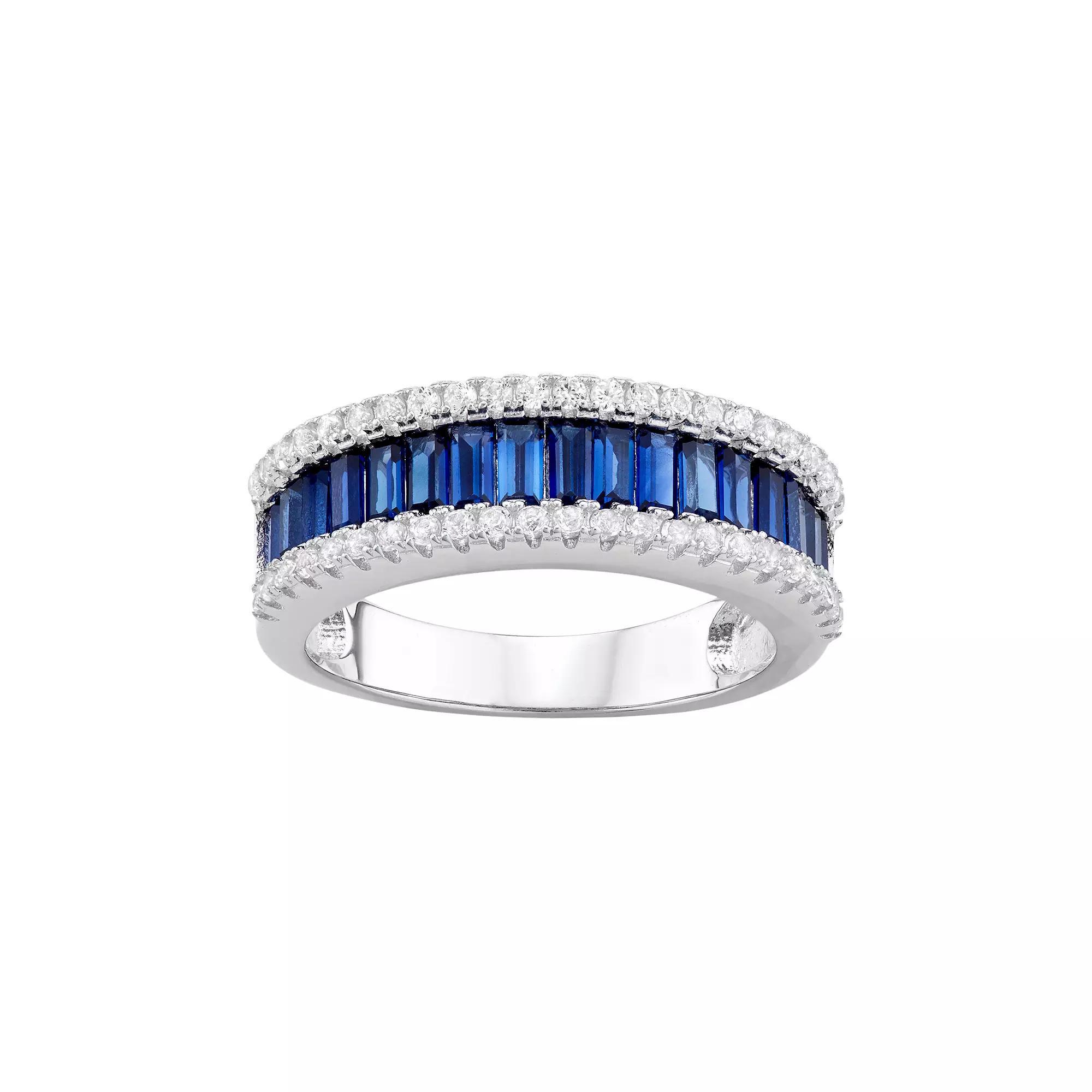 Designs by Gioelli Sterling Silver Lab-Created Blue & White Sapphire Multi Row Ring, Women's, Size: 5 Product Image
