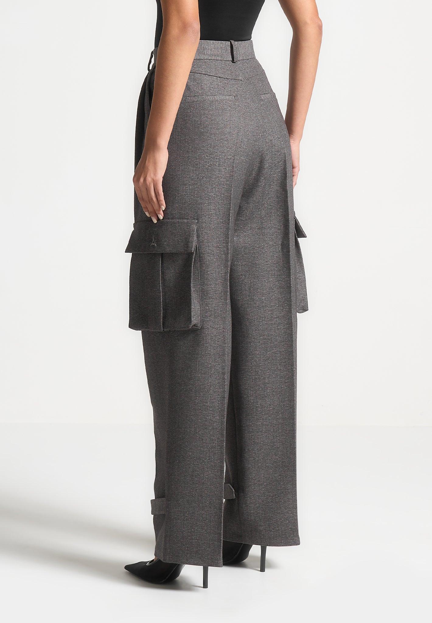 Textured Tailored Pleated Cargo Trousers - Grey Marl Female Product Image