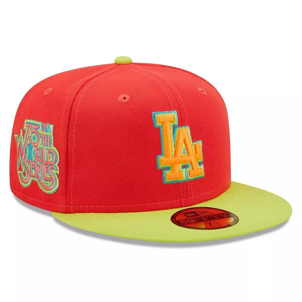 Men's New Era Red/Neon Green Los Angeles Dodgers 1978 World Series  Lava Highlighter Combo 59FIFTY Fitted Hat, Size: 7 1/8 Product Image