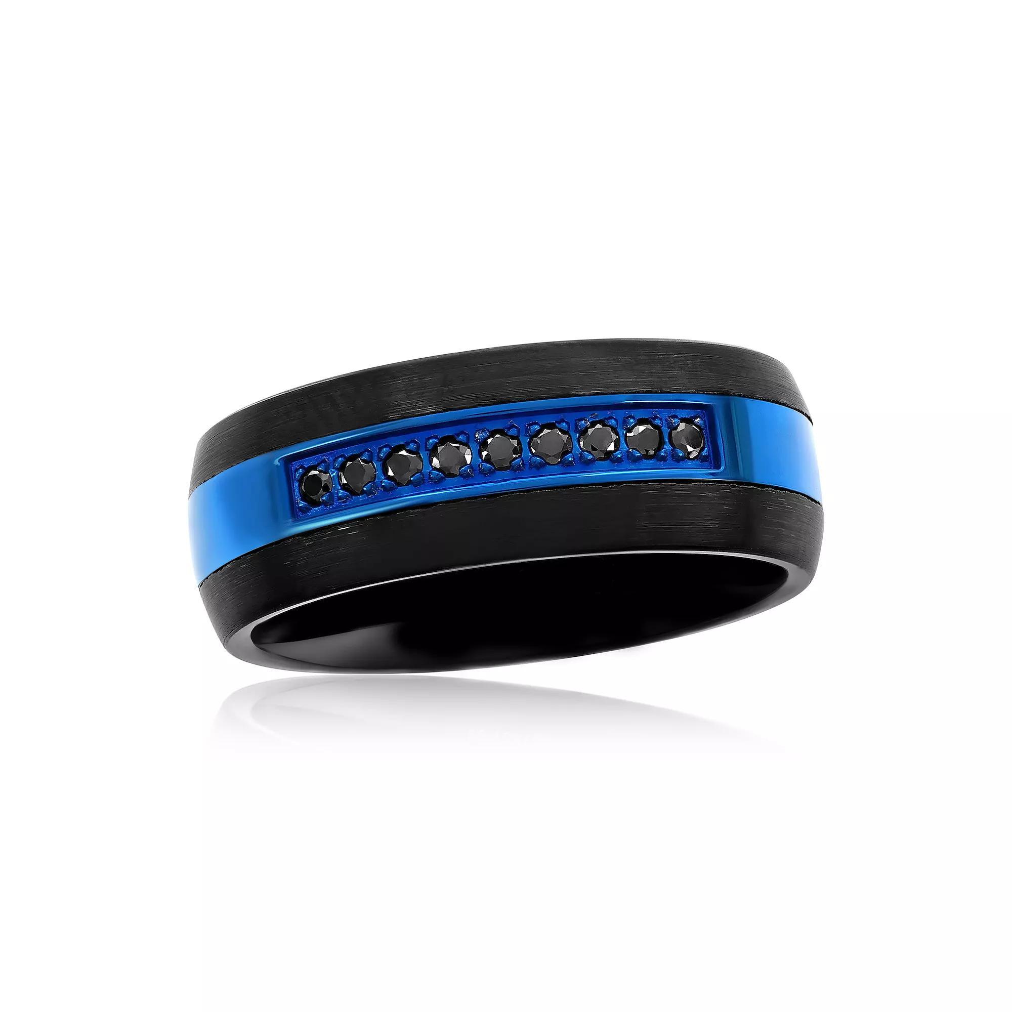 Men's Metallo Black Tungsten & Black Cubic Zirconia Ring, Size: 13, Black Blue Tungsten Product Image