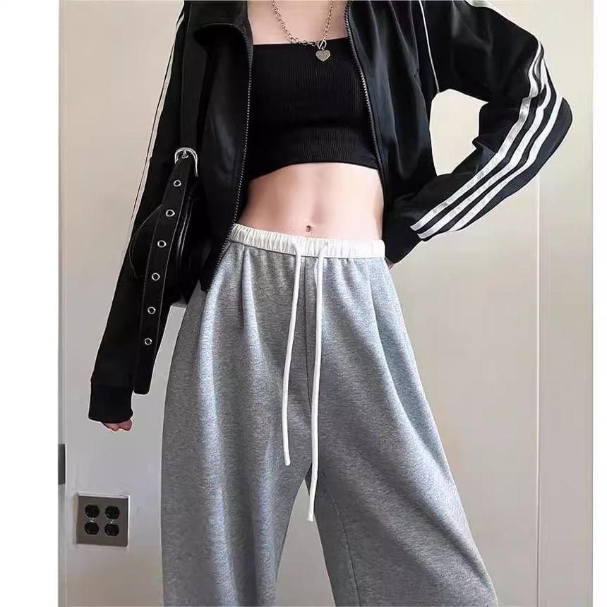 Drawstring Waist Two Tone Wide Leg Sweatpants Product Image