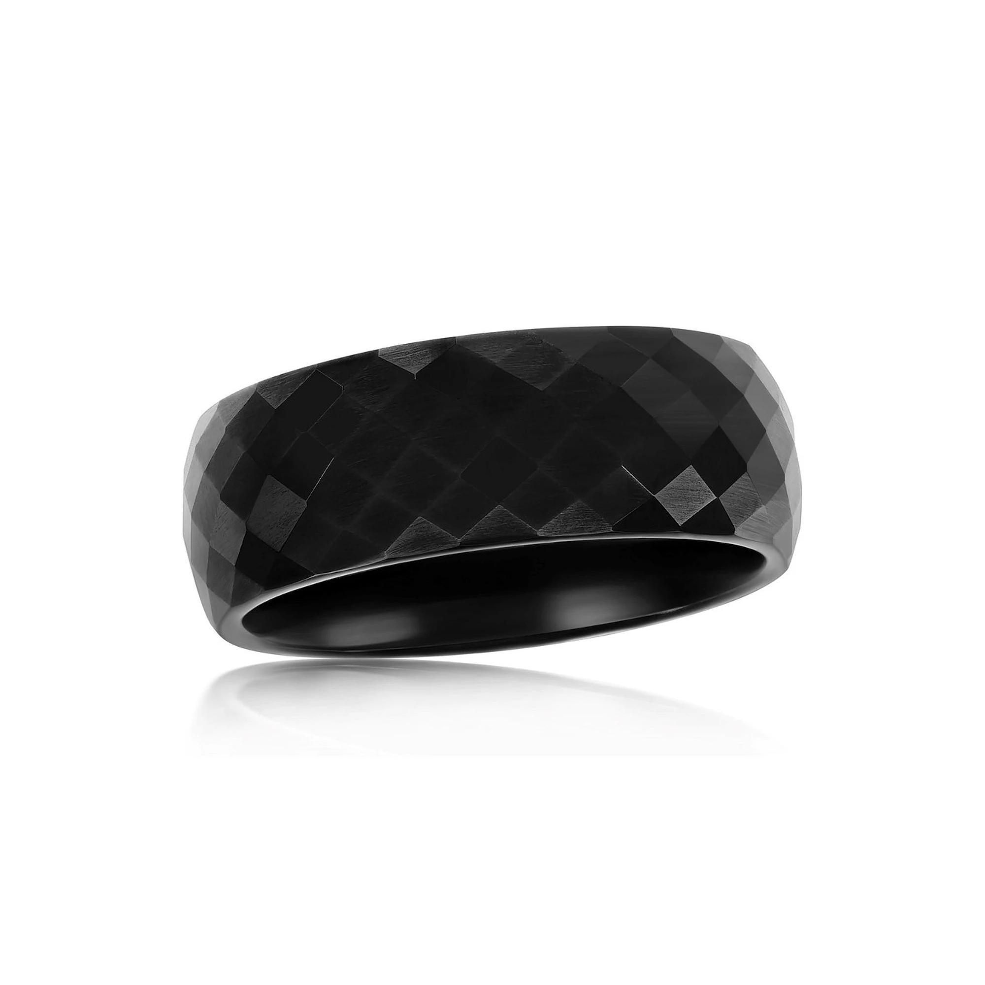 Metallo Polished Faceted Tungsten Ring, Men's, Size: 10, Black Tungsten Product Image