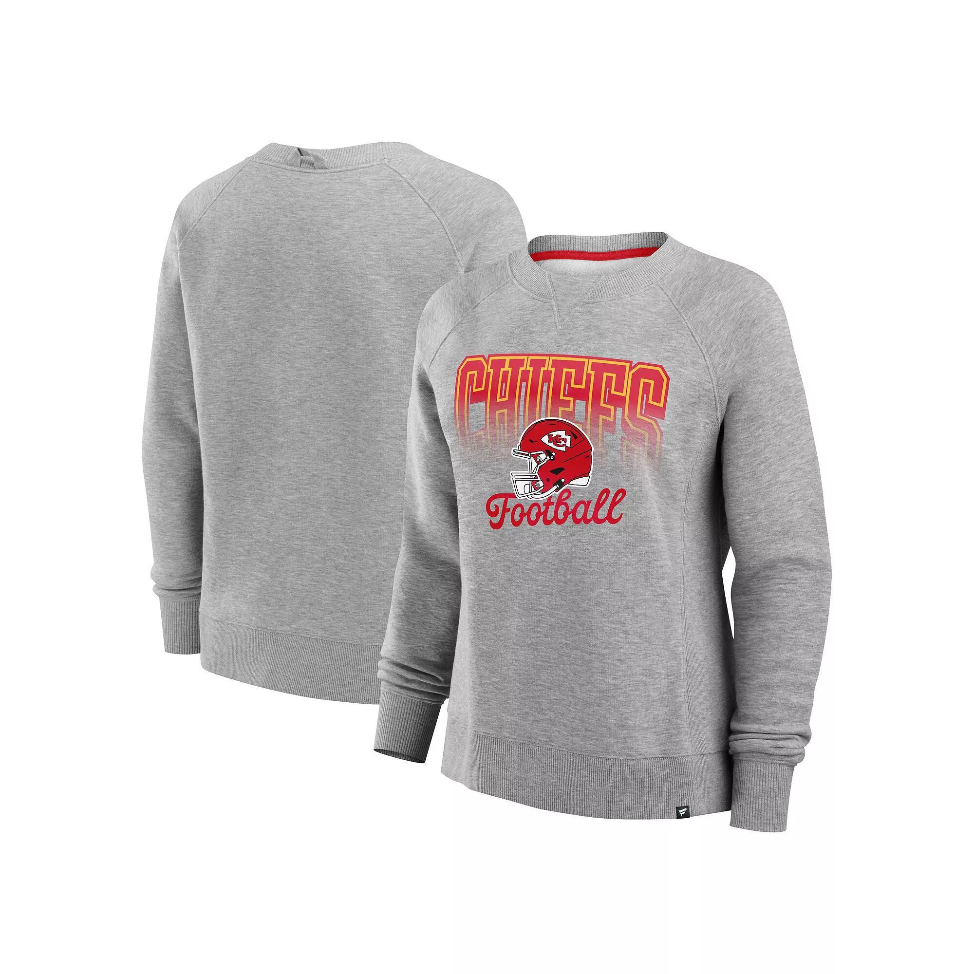 Women's Fanatics Heather Gray Kansas City Chiefs Hit Hard Fleece Pullover Sweatshirt, Size: XL, Grey Product Image