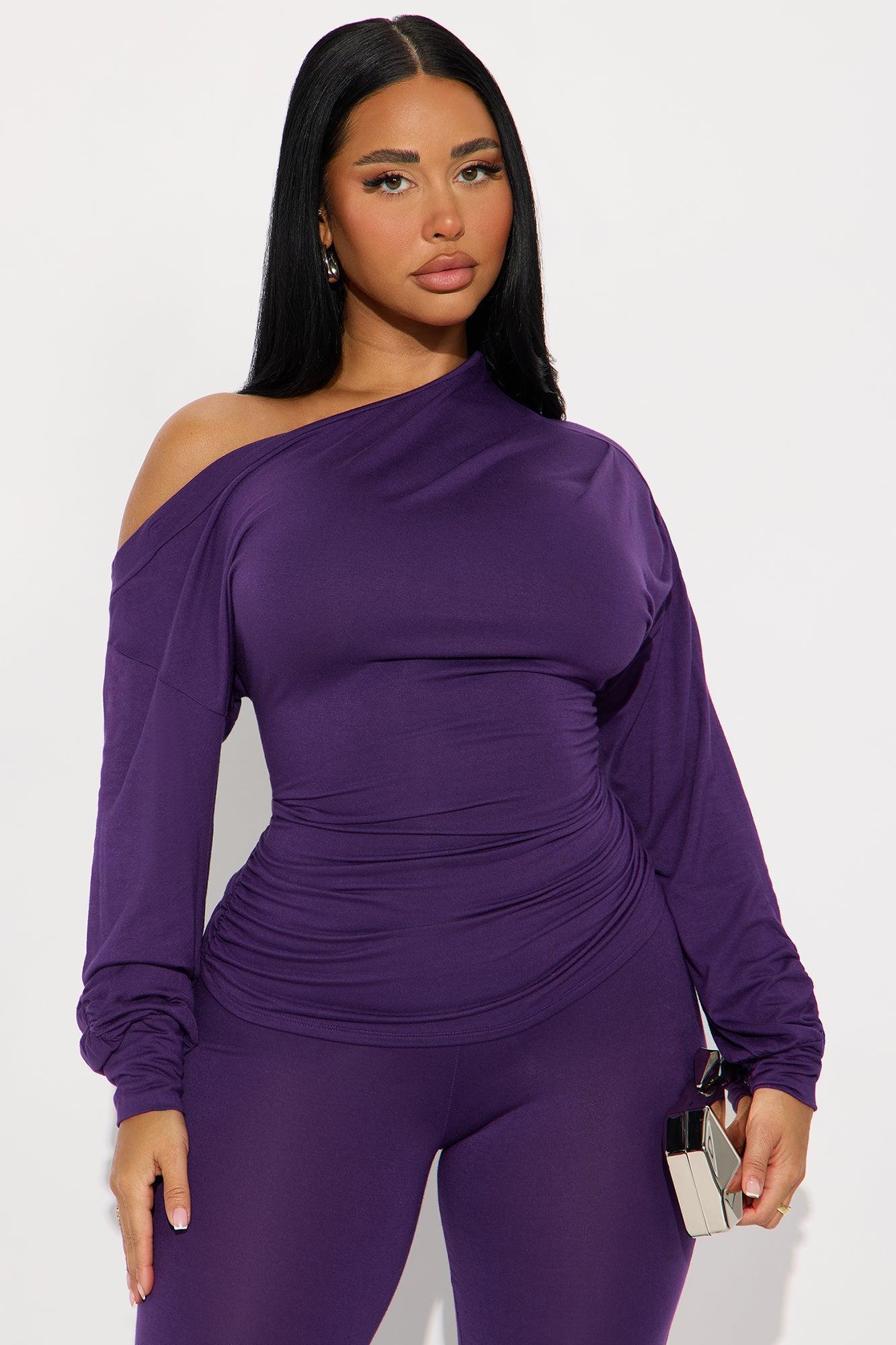 Solana Off Shoulder Pant Set - Eggplant Product Image