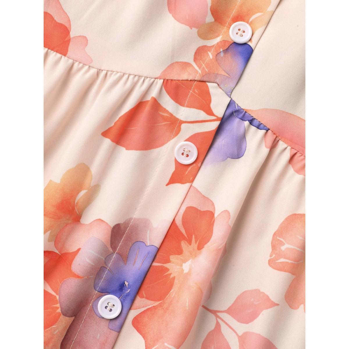 Plus Size Floral Fusion Front-Placket Midi Dress Blush Women Elegant Button V-neck Elbow-length sleeve Curvy BloomChic 22-24/3X Product Image
