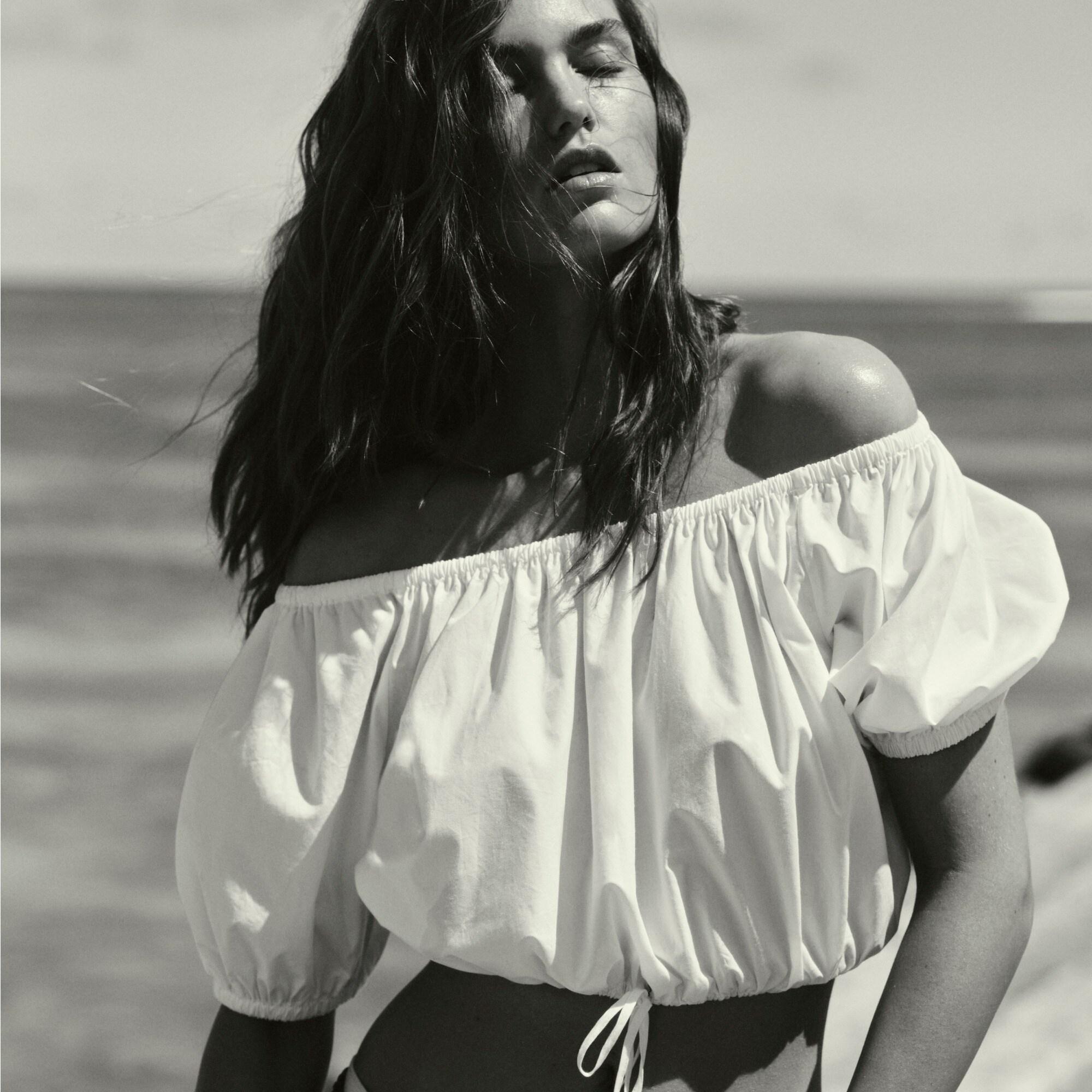 Cinched-waist cropped top in cotton poplin Product Image