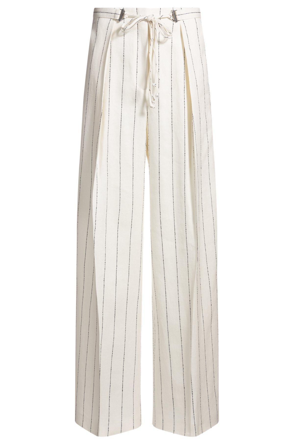 BOSS - Loose-fit suit trousers in striped linen-blend bouclé - Patterned Product Image