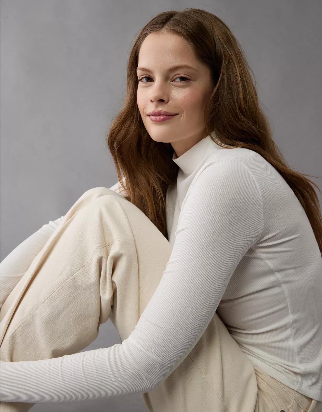 AE Soft & Sexy Long-Sleeve Mock Neck T-Shirt Product Image
