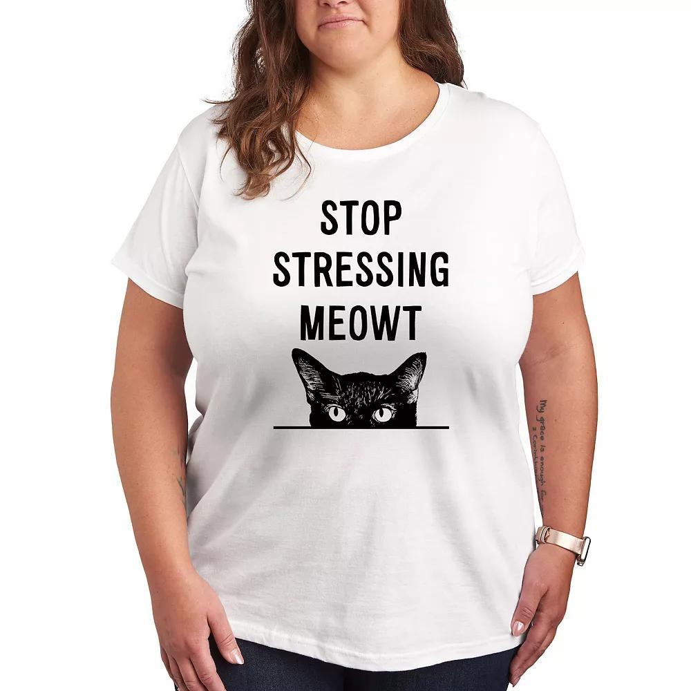 Plus Stop Stressing Meowt Graphic Tee, Womens Grey Gray Product Image