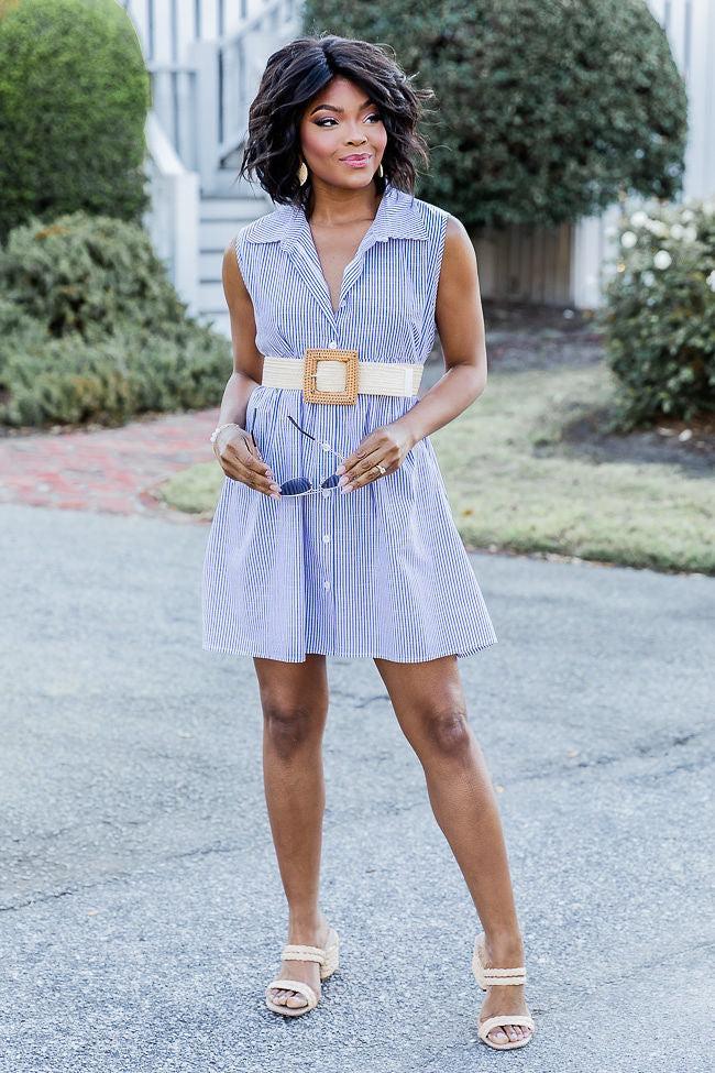 A Little Prep In My Step Blue Stripe Collar Button Up Mini Dress FINAL SALE Product Image