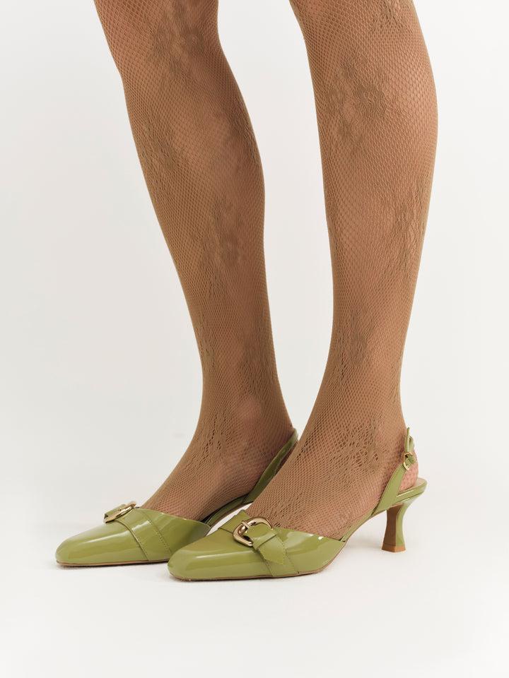 Marion Buckle Heel — Green Product Image