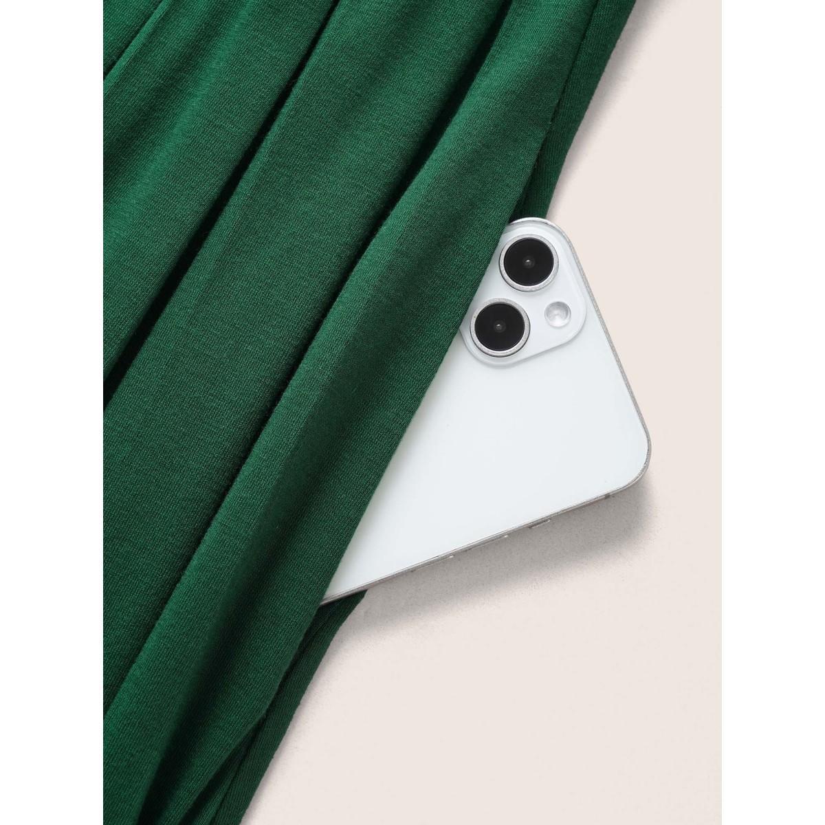 Plus Size Supersoft Essentials Plain Pleated Dress Green Women Casual Pleated V-neck Short sleeve Curvy BloomChic 26/4X Product Image