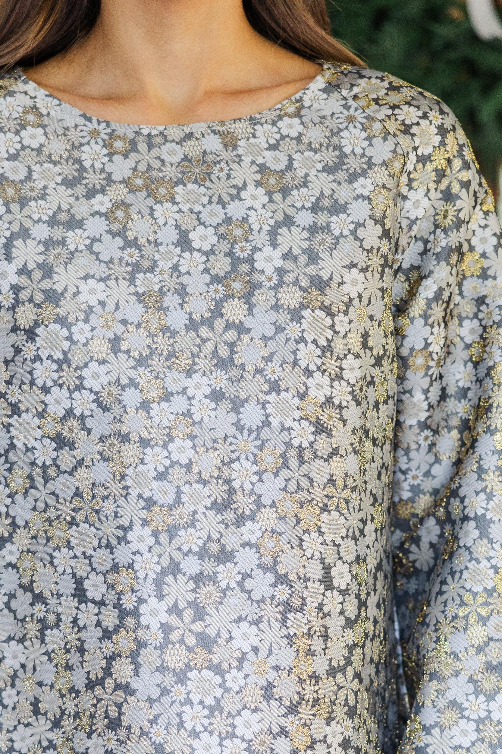 All In A Look Gray Floral Brocade Dress Female Product Image
