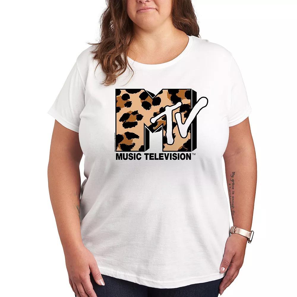 Plus MTV Leopard Art Graphic Tee, Womens Grey Gray Product Image