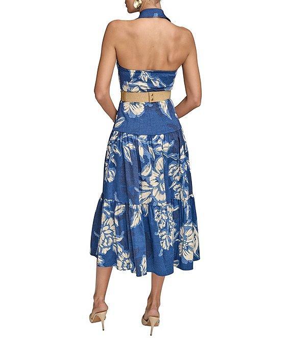 Donna Karan V-Neck Belted A-Line Midi Dress Product Image