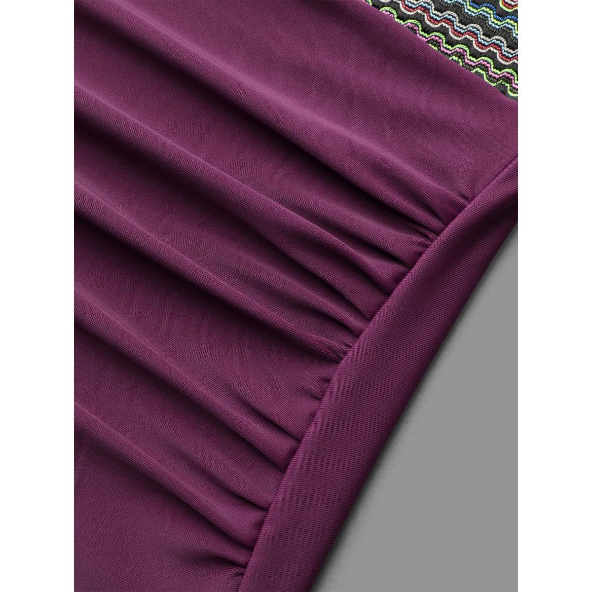 Plus Size Adjustable Drawstring Ruched Contrast Webbing One-Piece Swimsuit Women's Swimwear Deeppurple Beach Woven ribbon&lace trim Curve Bathing Suits High stretch One Pieces BloomChic 22-24/3X Product Image