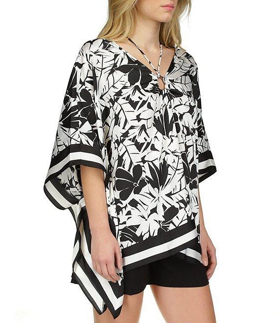Michael Kors Printed V Neckline 3/4 Sleeve Poncho Top Product Image