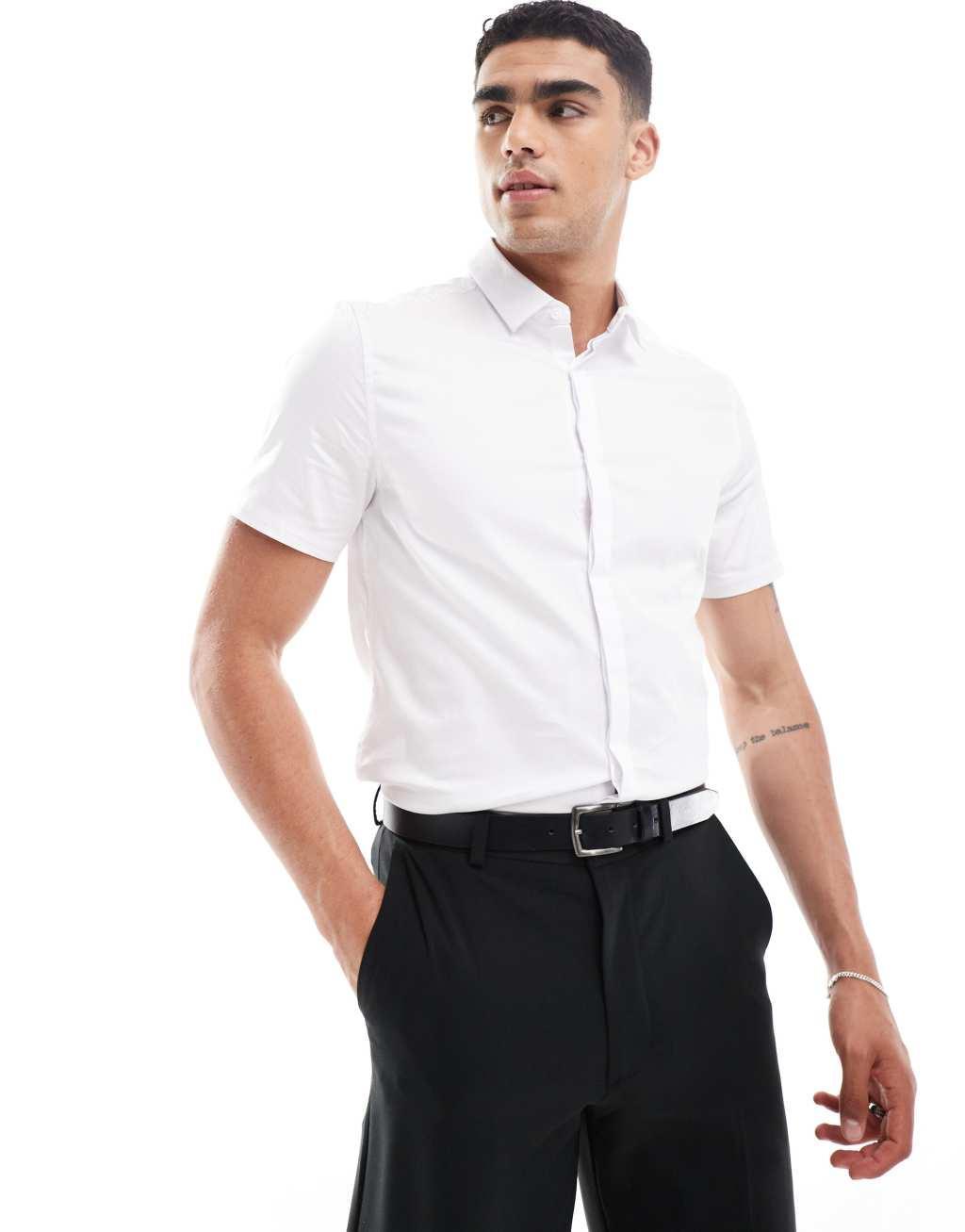 ASOS DESIGN slim sateen short sleeve shirt Product Image