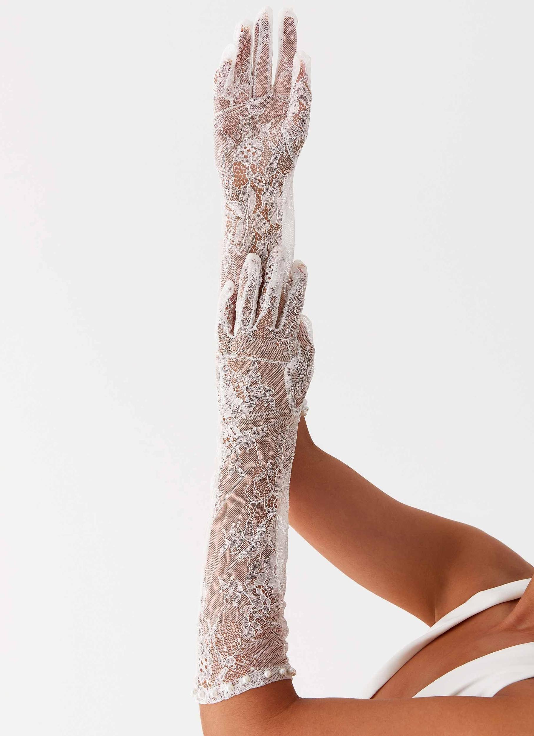 Destined Pearl Lace Gloves - White Product Image