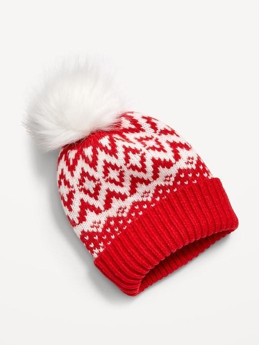 Fair Isle Pom-Pom Beanie for Women Product Image