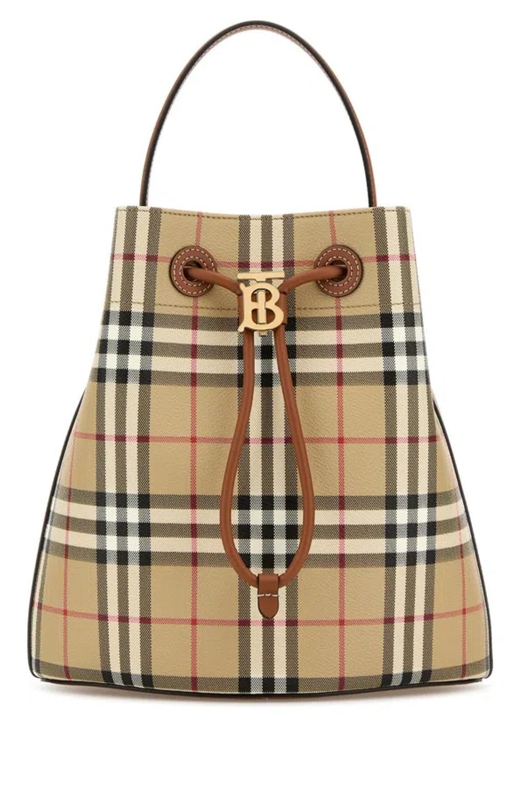 BURBERRY Printed Canvas Check Bucket Bag In Vntgchkbriarbrown Product Image