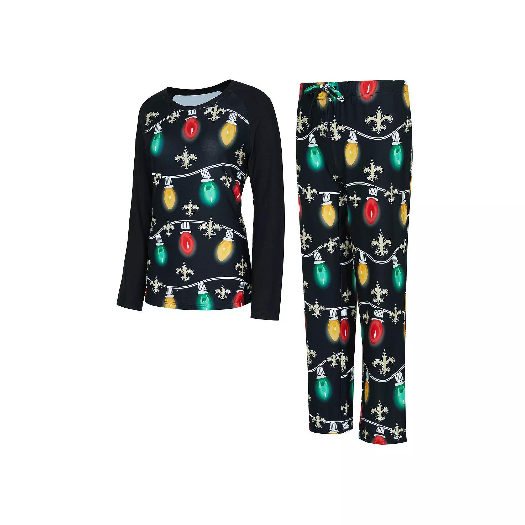 Women's Concepts Sport  Black New Orleans Saints Garland Knit Raglan Long Sleeve T-Shirt & Pants Set, Size: Large Product Image