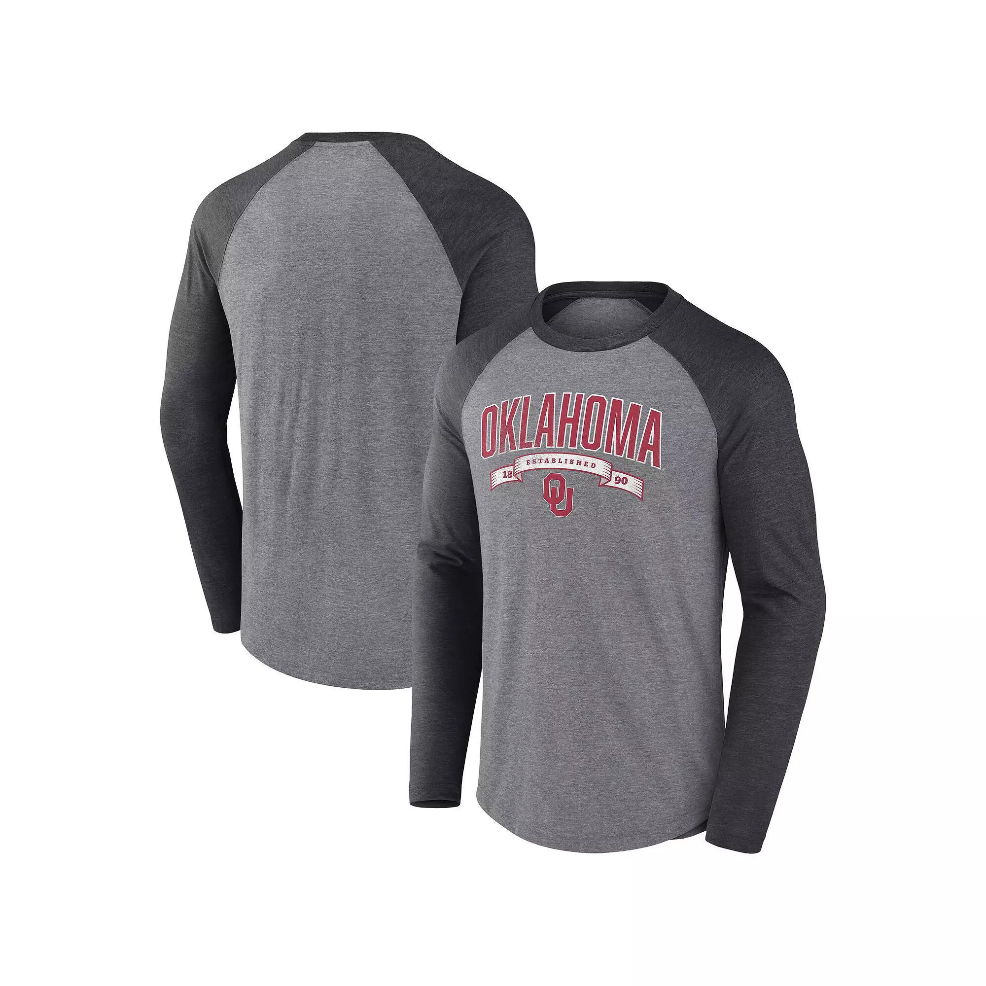 Men's Fanatics Gray Oklahoma Sooners Banner Year Tri-Blend Raglan Long Sleeve T-Shirt, Size: XL, Grey Product Image
