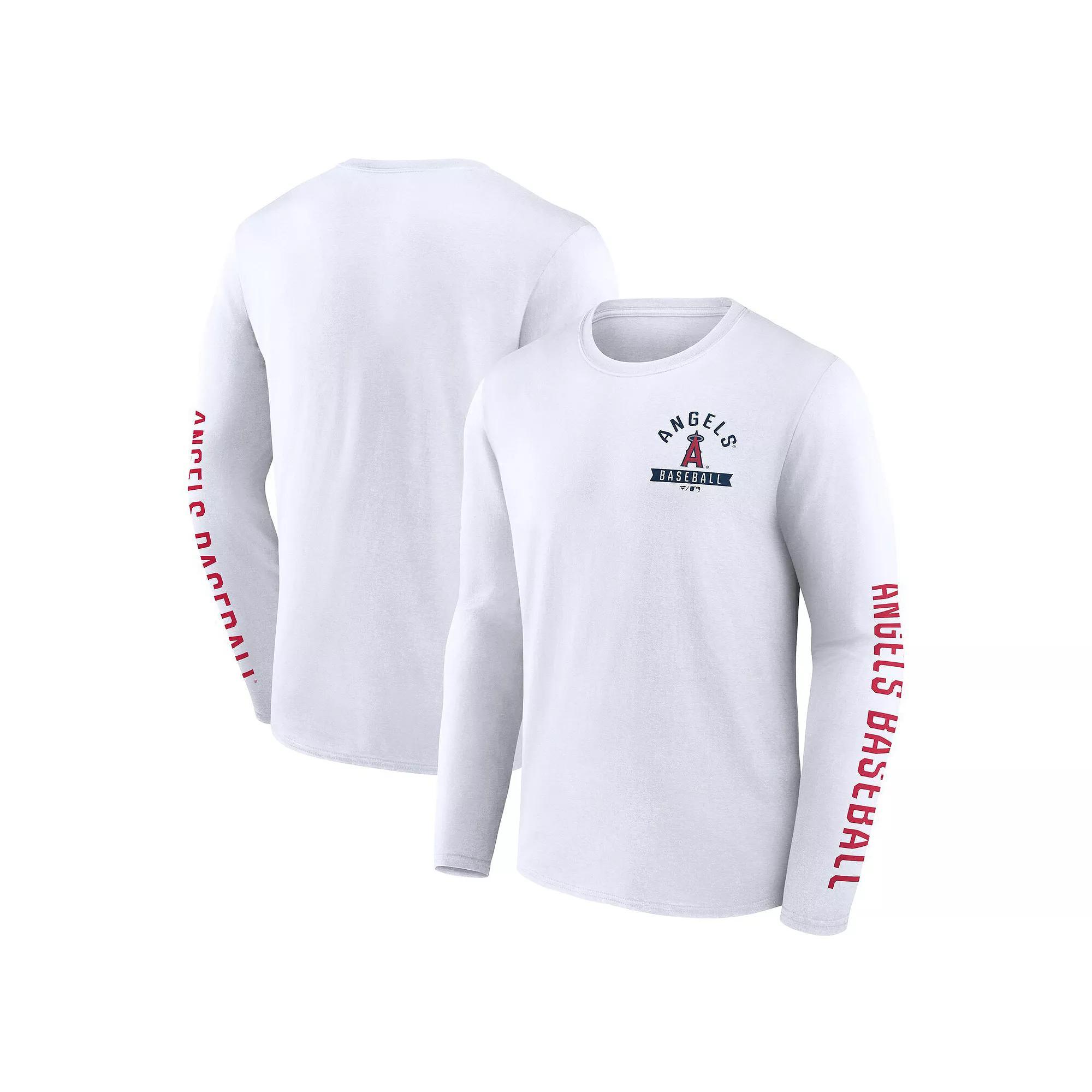 Men's Fanatics White Los Angeles Angels Press Box Long Sleeve T-Shirt, Size: Medium Product Image