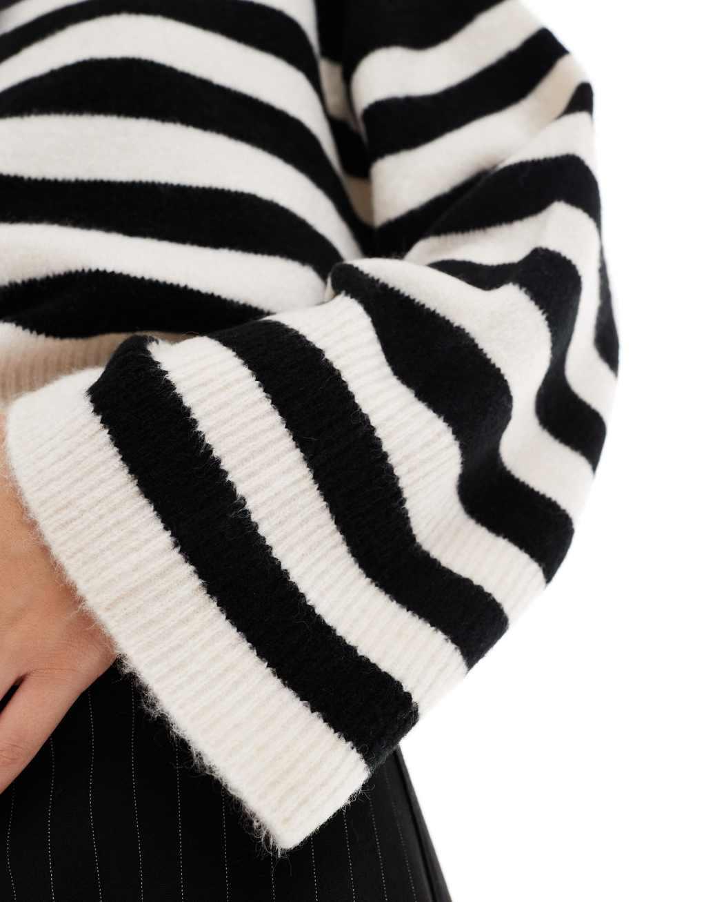 ASOS DESIGN crew neck boxy sweater with wide cuff in mono stripe Product Image