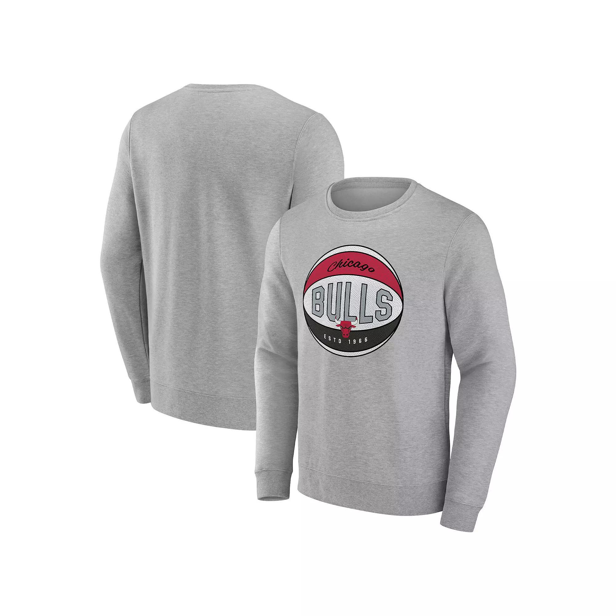 Mens Fanatics Branded Heathered Gray Chicago Bulls True Classics Vint Pullover Sweatshirt Product Image