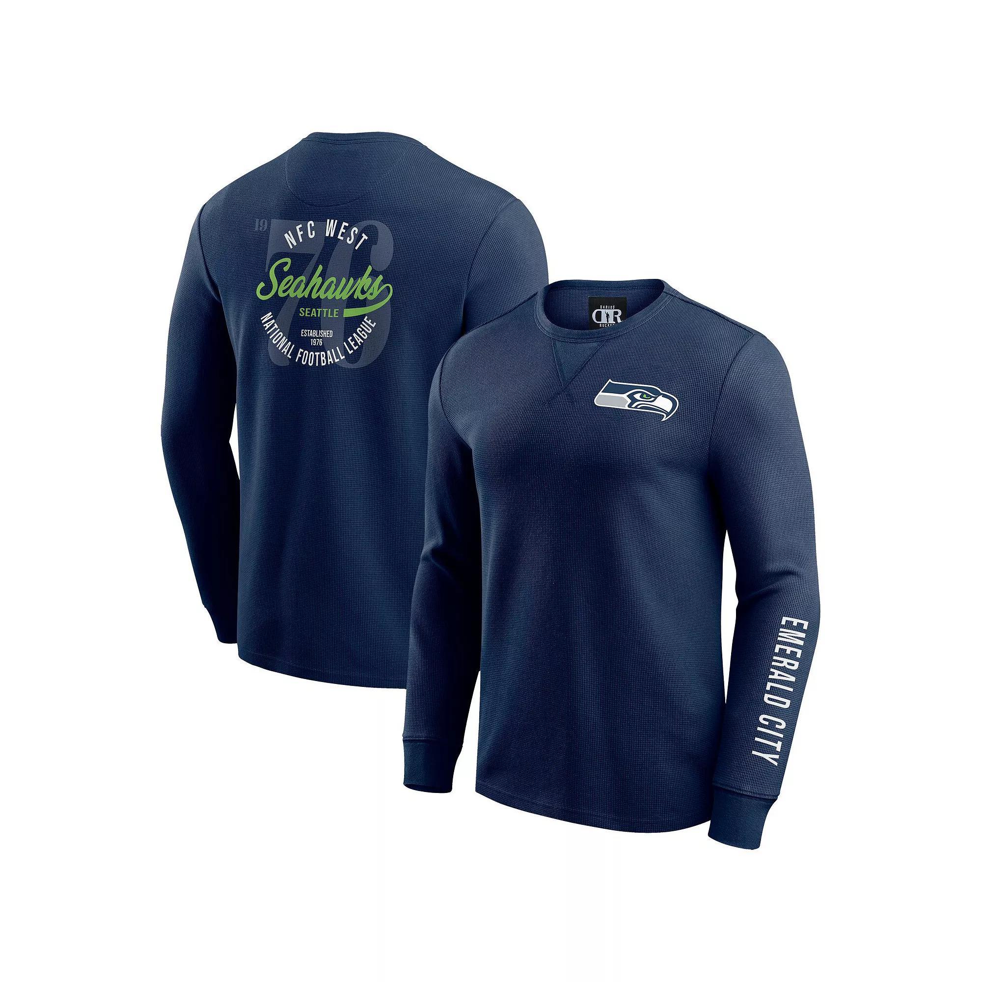 Men's Darius Rucker Collection by Fanatics College Navy Seattle Seahawks Washed Waffle-Knit Long Sleeve T-Shirt, Size: Medium, Blue Product Image
