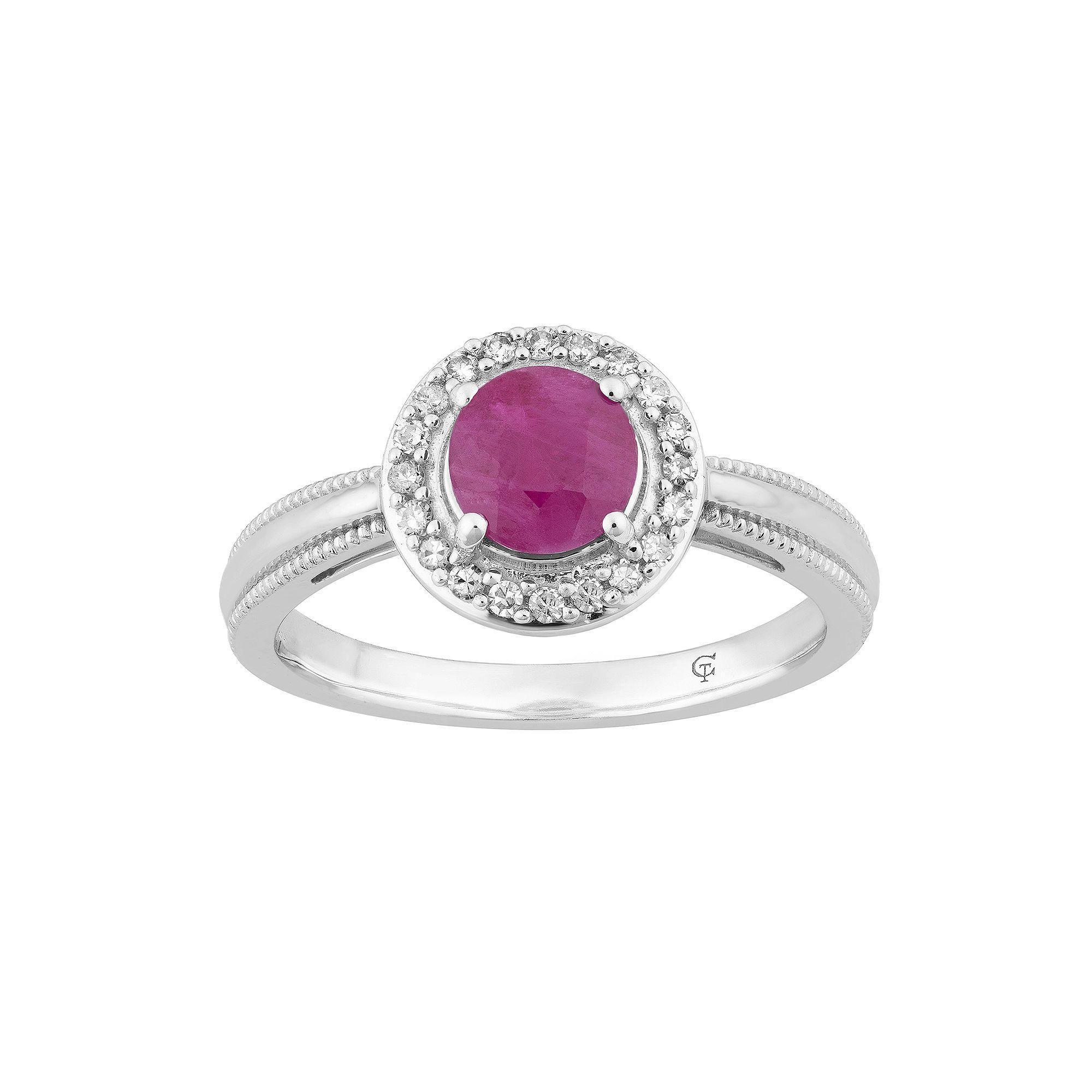 10k White Gold Ruby & 1/8 Carat T.W. Diamond Halo Ring, Women's, 10k Whgold Product Image